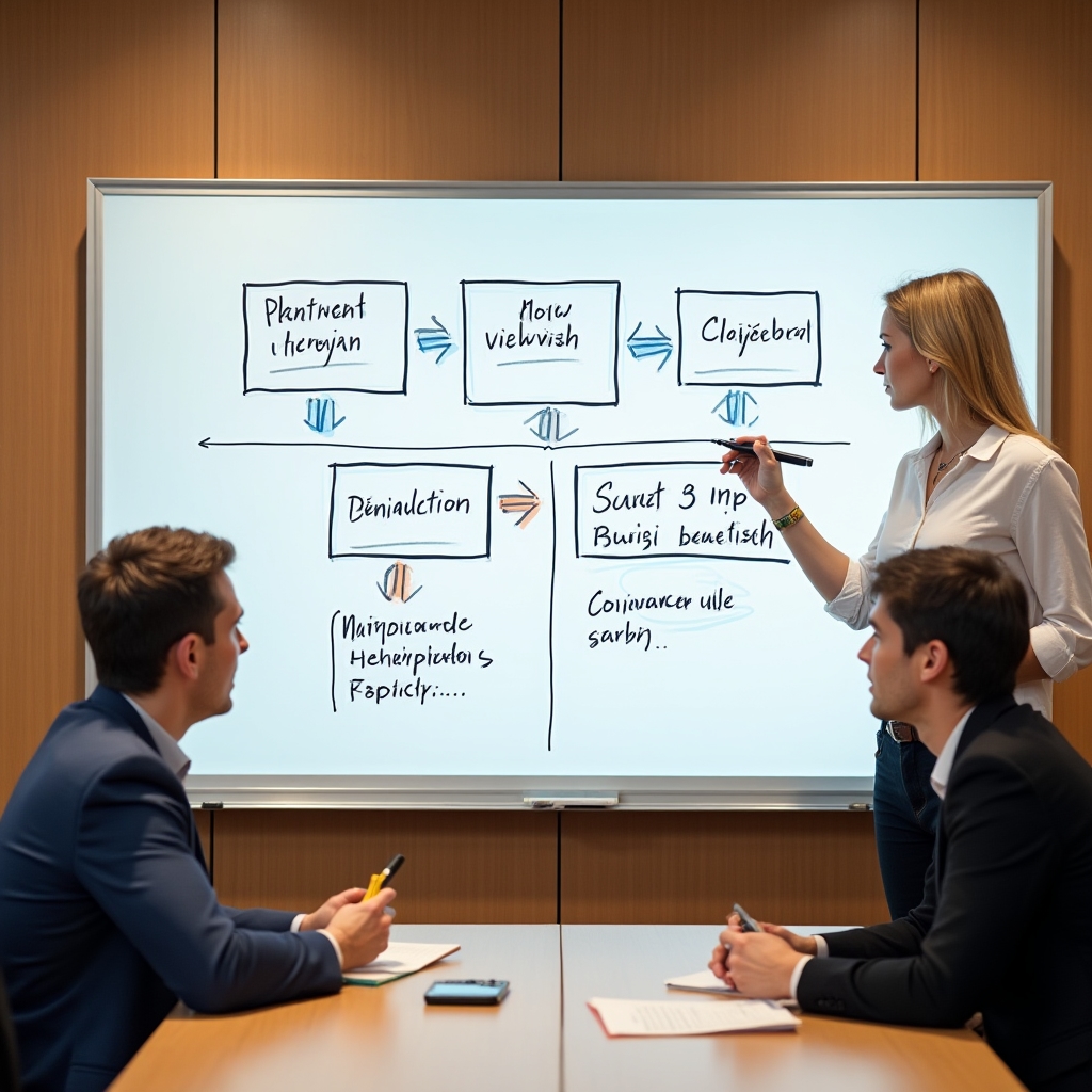 Whiteboard s naznačenou strukturou prodejního textu